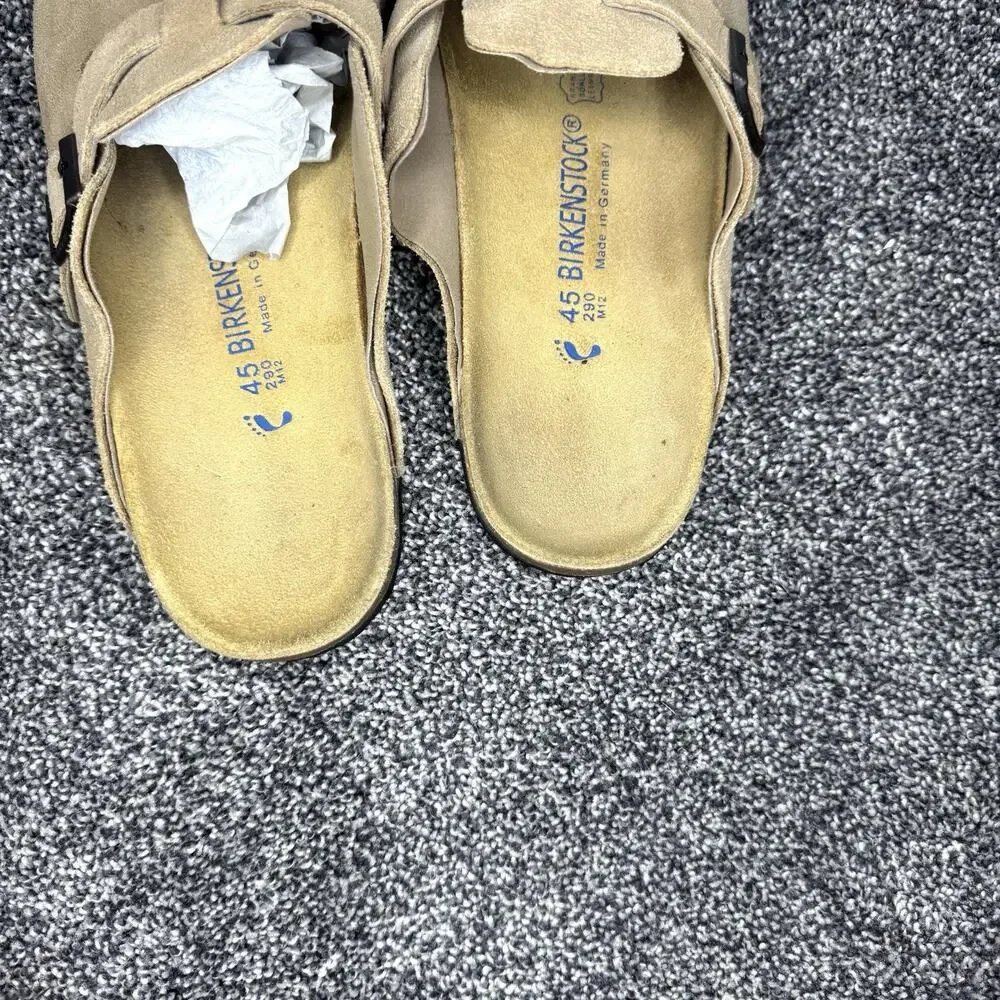 Birkenstock Boston Taupe Suede Clogs Mens 45 US 12 Regular Wide Fit Slip On Mule